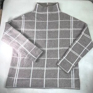 Beige Wool Plaid Mock Neck Pullover Sweater Large‎ Christian Siriano New York